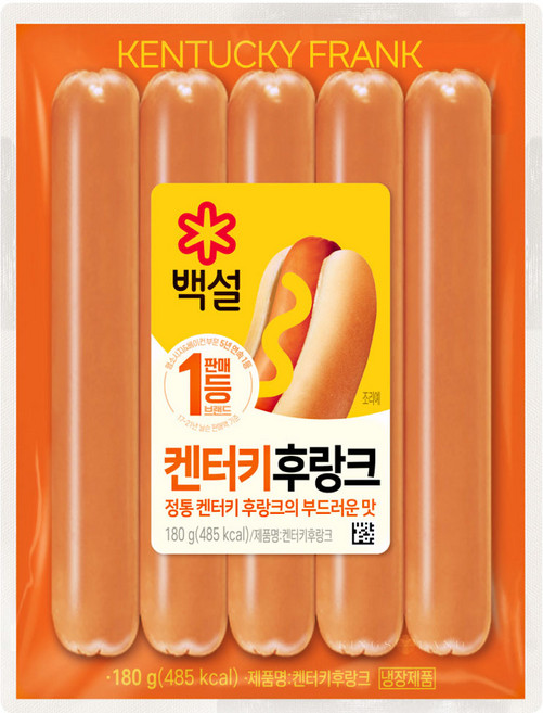 CJ 백설 켄터키후랑크 180g 핫도그 간식 야식 쏘야 도시락 소풍 소떡소떡, 1개