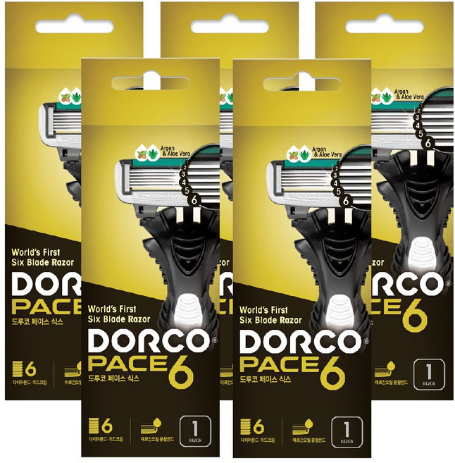 도루코 면도기 페이스6 일회용 6중날 휴대용 면도기, 5세트, 1개입