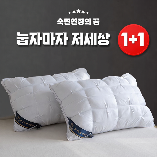 이번주까지만 (1+1) 셀렉트 다운 퀄트 기절베개 눕자마자 저세상 베개 2color 화이트&그레이 / 편한베개 퀼팅베개 계절베개 호텔베개 수면베개 사계절베개 푹신베개, 2개, 화이트+화이트
