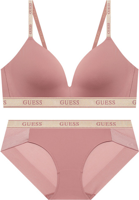 게스 언더웨어 로즈골드 밴딩 와이어프리 브라 팬티 세트