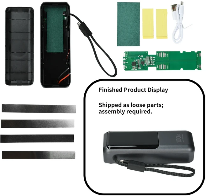 100W PD 고속 충전 파워뱅크 케이스 DIY 키트 4셀 21700 배터리 케이스 내장 케이블 그레이 파워뱅크 하우, 01 grey