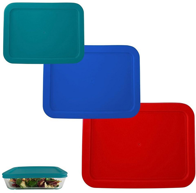 Klareware 3컵 6컵 11컵 직사각형 플라스틱 식품 보관 교체 뚜껑 커버 및 Pyrex 7210-PC 7211-PC 7212-PC 유리 그릇용 (용기 미포함) (레드 터