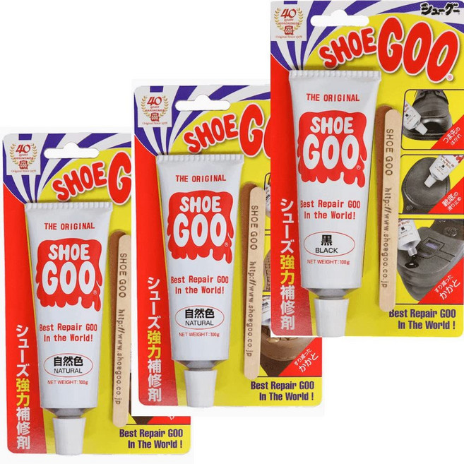 ShoeGoo 슈구 신발보수제 100g 3개입 세트 화이트 투명 선택가능, 내츄럴 컬러 x2  블랙 x1