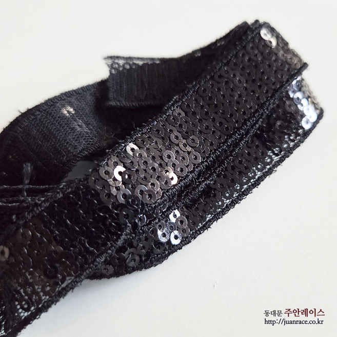 블랙 스팽클리본 스팽클 망사레이스 의류부자재 DIY악세사리, 2개