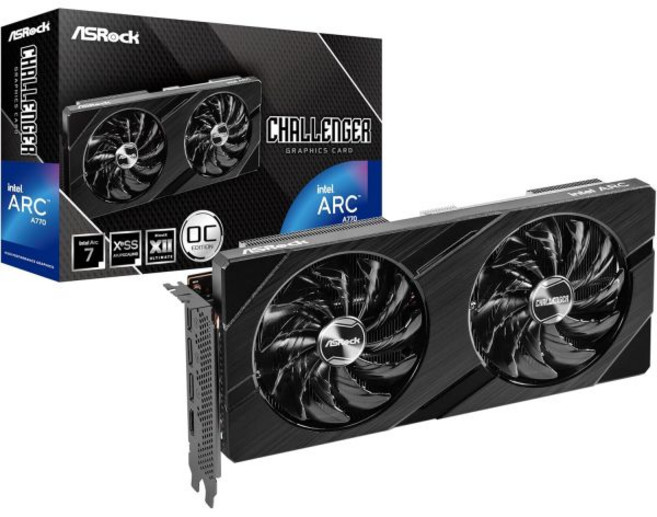 ASRock 챌린저 인텔 아크 A770 OC 16GB GDDR6 그래픽 카드 - 2150MHz 17.5Gbps 듀얼 팬 HDMI 2.1 0dB 쿨링 메탈 백플레이트