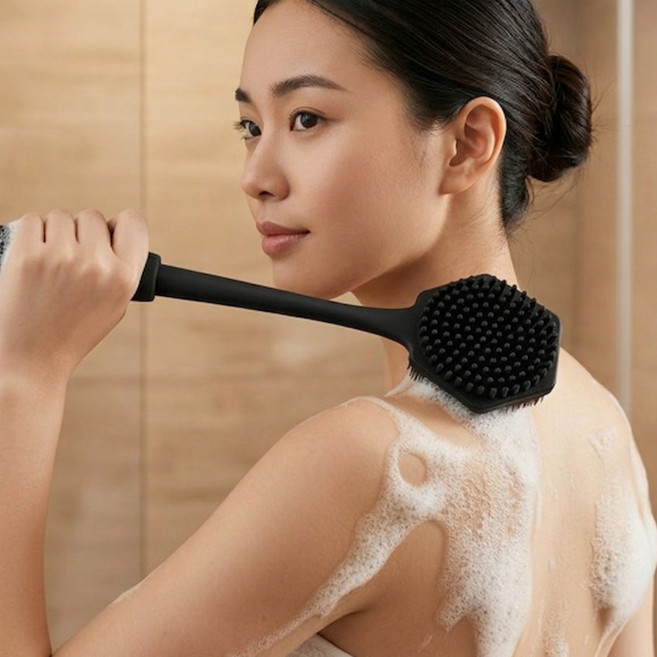 밍크 바디브러쉬 긴기장 등밀이 샤워솔 목욕솔 클렌징브러쉬, 블랙, 1개, 1개입