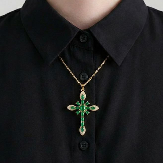 남녀공용 기독교 천주교 십자가 큐빅 체인 목걸이 A1753