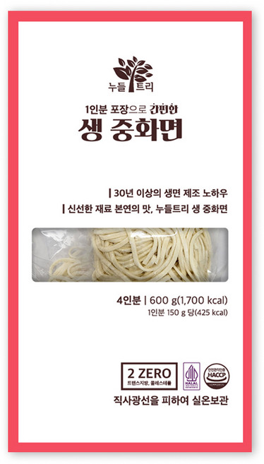 1인분 포장으로 간편한 누들트리 생 중화면 4인분, 4개, 150g