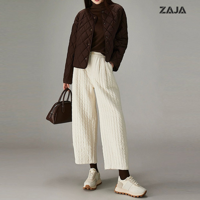 ZAJA 겨울 여성 방한 패딩바지 밴딩 와이드 누빔 팬츠