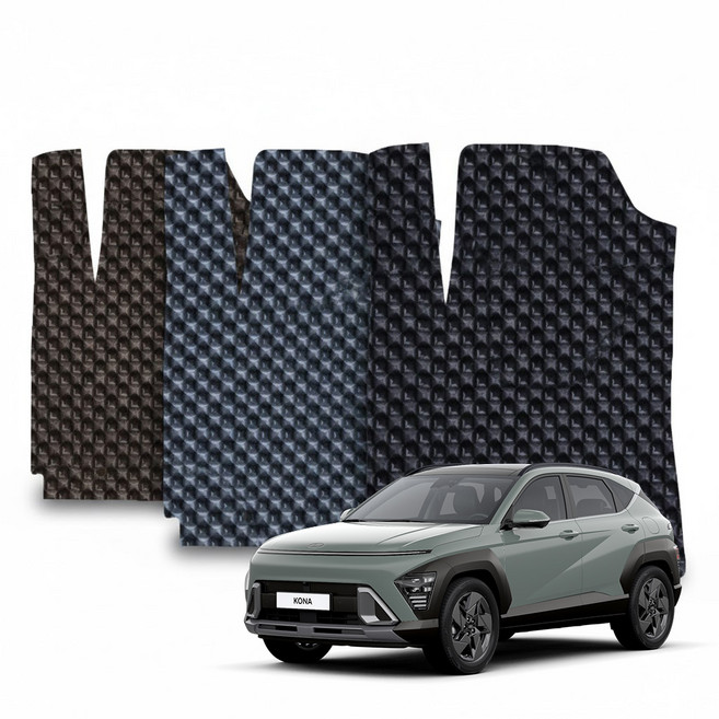 현대 코나 프로쉴드 3D 엠보싱 PVC 확장형 미끄럼방지 자동차 카매트 풀세트, 블랙, 디올뉴 코나 가솔린_23.1~