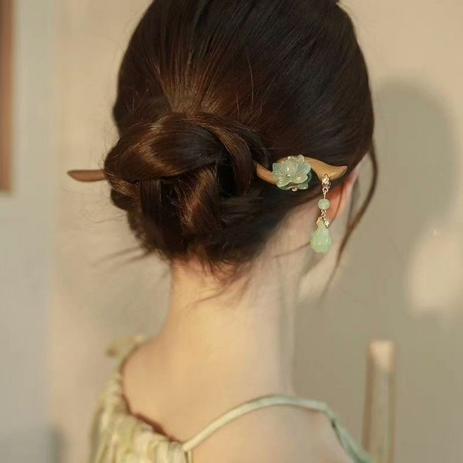 古風髮簪 清新青蓮天然檀木簪子