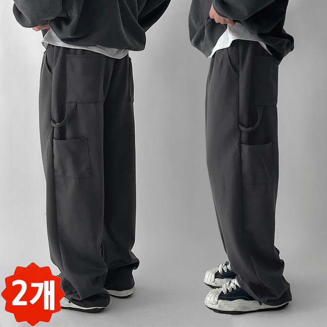 2장묶음 빠델 남자 여자 커플 카펜터 트레이닝 와이드 밴딩 스트링 팬츠 기모 겨울