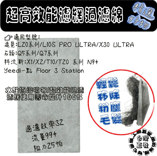 石頭 活性碳濾網 適用 G10 G10S S7 S7 MAXV S7 MAXV Ultra G10S Pro T7S T7S PLUS, 1個, 中片濾網過濾綿20片/增加100%壽命,Q5/Q7系列