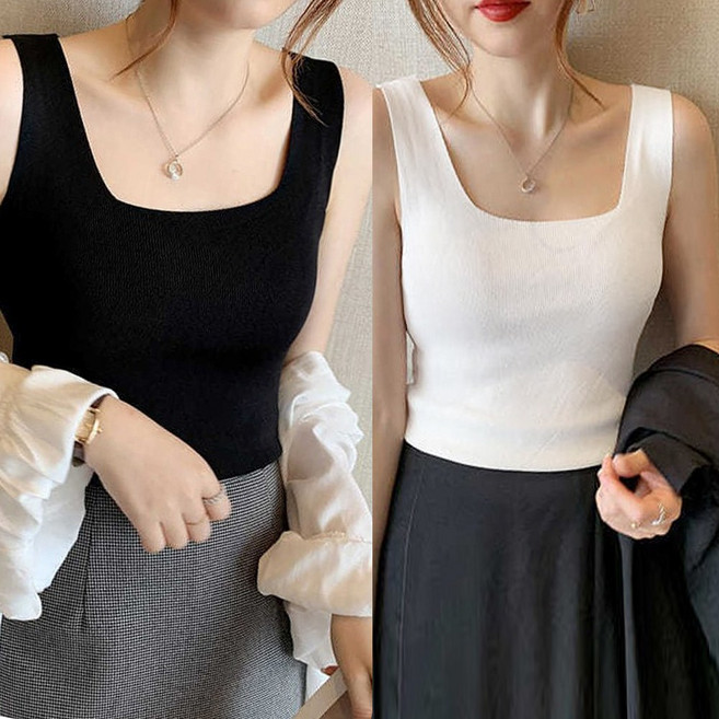 2장세트 스퀘어넥 골지 나시 티 여성 민소매 이너