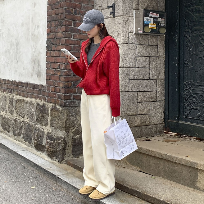 앤샵 여성용 겨울 기모 미들즈 코듀로이 스판 롱 일자 팬츠(3color)