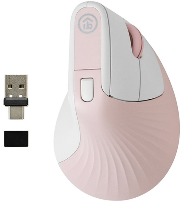 aibo 2.4G無線 人體工學直立式靜音滑鼠 (USB/Type-C雙介面), 粉, LY-ENMSVE02