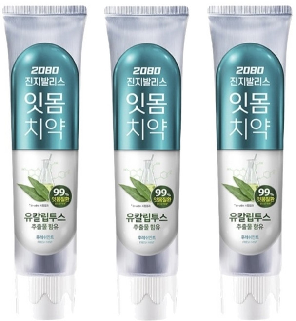 2080 진지발리스 후레쉬민트향 잇몸치약, 150g, 3개