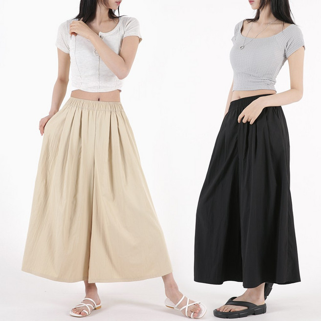 [오버나인] 여자 여성 바스락 밴딩 핀턱 롱 와이드 치마바지