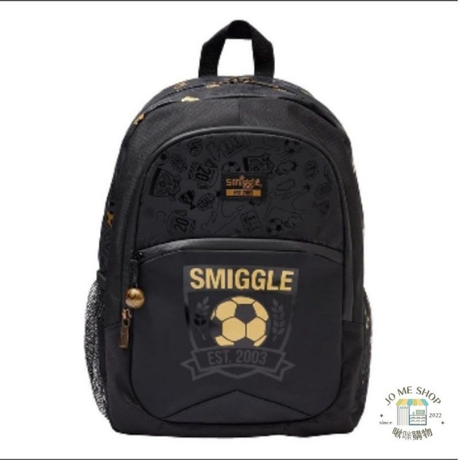 Smiggle 潮流後背包 輕巧耐用 舒適減壓, 20週年金色小足球書包(42x30cm)