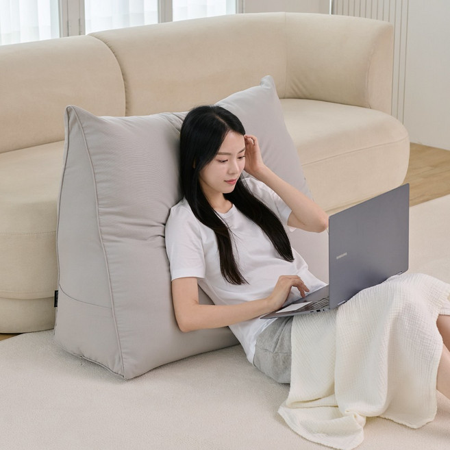 플랫화이트 솜중량 UP 목까지 받쳐주는 방수 빵빵한 삼각등받이 쿠션, 라이트그레이