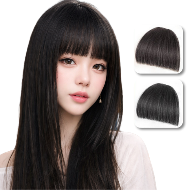 솔레비타 인모 100% 여성 시스루뱅 일자 앞머리 가발, 1개, 내추럴블랙