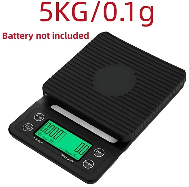 전자 디지털 주방 저울 휴대용 커피 타이머 기능 고정밀 5kg 0.1g LCD 드립, 02 Black 5kg 0.1g