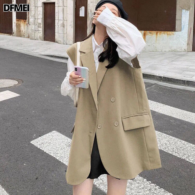 DFMEI 정장 조끼 루즈핏 민소매 양복 코트 양기 조끼