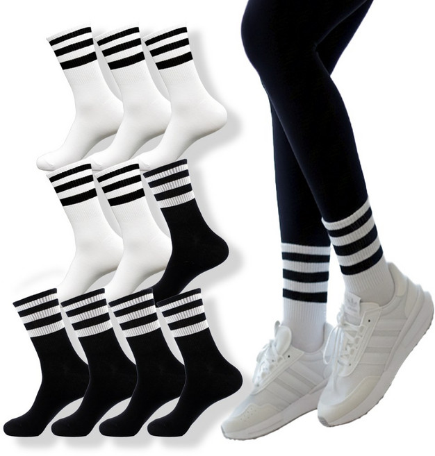 지니양말 100% 국내생산 남성 여성 삼선 포인트 라인 중목 양말 10켤레