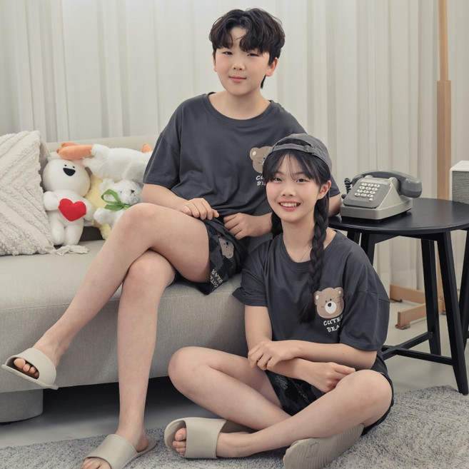코코드림 럭키 곰곰스타 청소년 중학생 주니어 남여공용 반팔 반바지 잠옷 세트