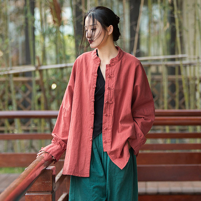 여성 미디 면린넨 셔츠 봄가을 루즈핏 싱글 버튼 긴팔 코트 날씬해 보이는 베이직 셔츠 캐주얼 자켓 데일리룩 빅사이즈 생활한복