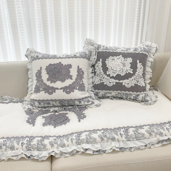 프렌치 뜨왈 프릴 사각쿠션 방석 (2colors) 인테리어쿠션, 그레이(커버+방석솜)