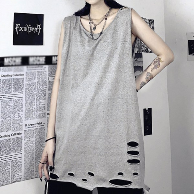 블레임 밑단 헤짐 그런지 루즈핏 나시