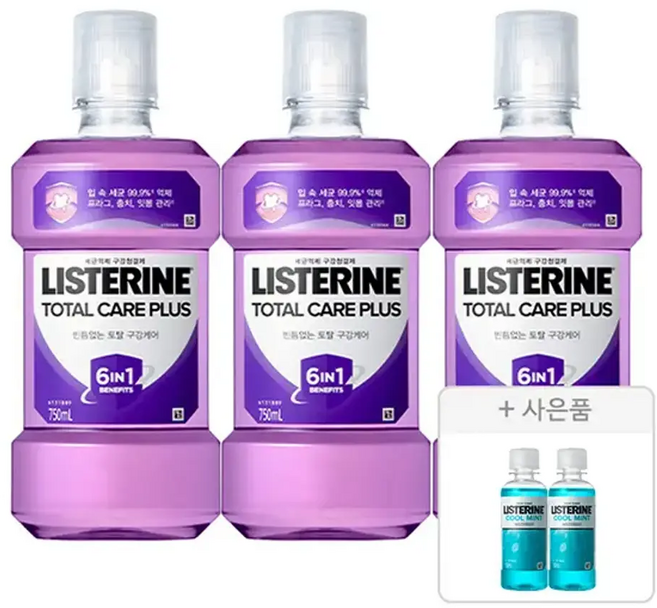 리스테린 토탈케어 플러스 750ml 3개 + 증정(쿨민트100ml 2개)