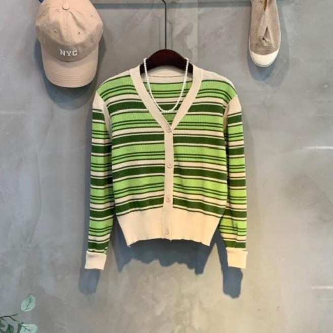 (신상 무료배송)코링 브이넥 스트라이프 크롭 니트 가디건 3color C