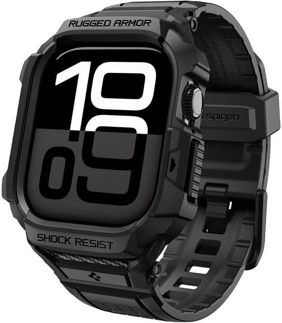 Spigen Rugged Armor Pro 適用於 Apple Watch Series 4 44mm 防撞保護殼錶帶 黑, 黑(S11/10-46mm)新款, 1個