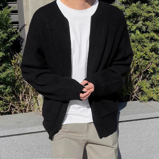男士針織開衫毛衣 寬鬆簡約純色休閒外套