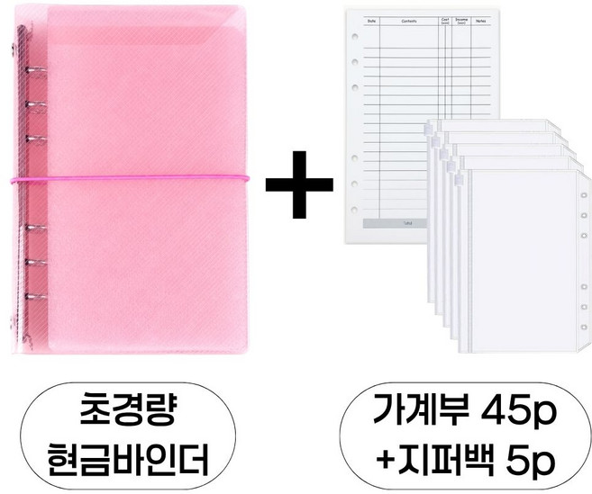 현금 바인더 + 가계부 지퍼백 속지 세트 저축 생활 챌린지 A6, 바인더+속지(세트), 레드핑크