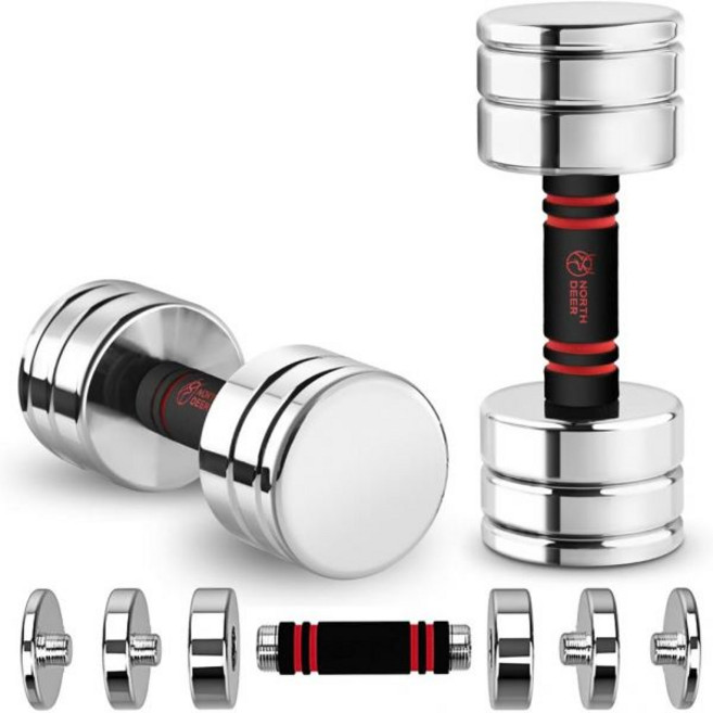 (공식) 노스디어 소형 가변 스틸 덤벨 5.5kg 15.0파운드(10kg) 31.1파운드(15kg) 5.1파운드(25kg) 크롬 도금 가정용