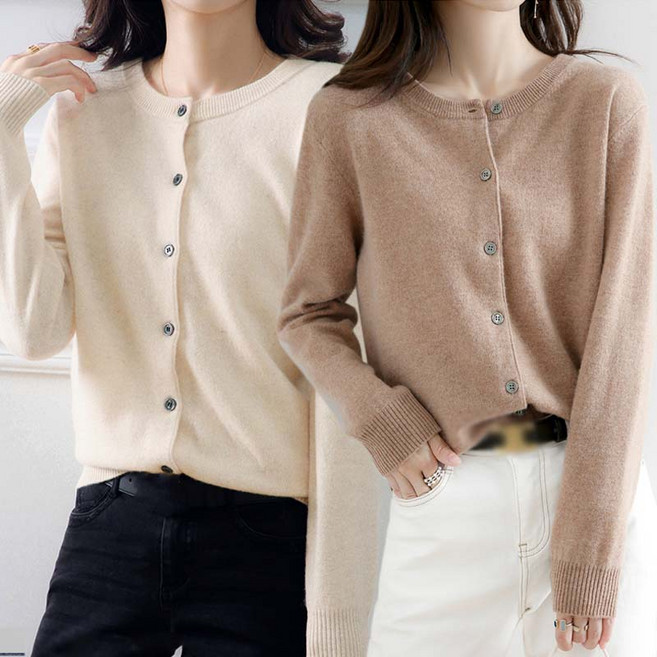 2장묶음 여성 심플 베이직 데일리 긴팔 니트 가디건 봄 가을 간절기 소프트 라운드 따뜻한 가디건 1+1