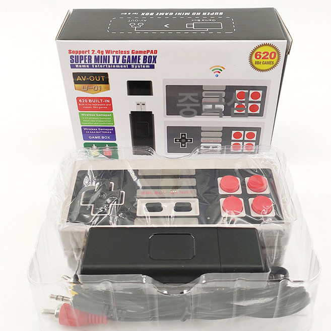 크로스 미러 UPo U01 무선 핸들 TV 게임기 내장 NES 빈티지 게임 6종 8비트 FC 게임 스틱, 하나