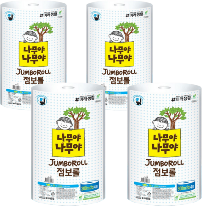 나무야나무야 점보롤 2겹 300m 4롤 4개