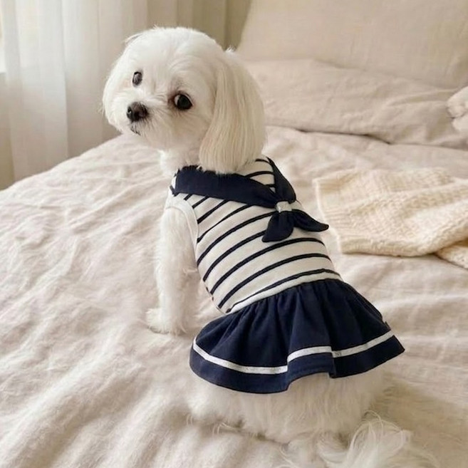 마린룩 스카프 원피스 강아지옷 강아지여름옷, 네이비, 1개