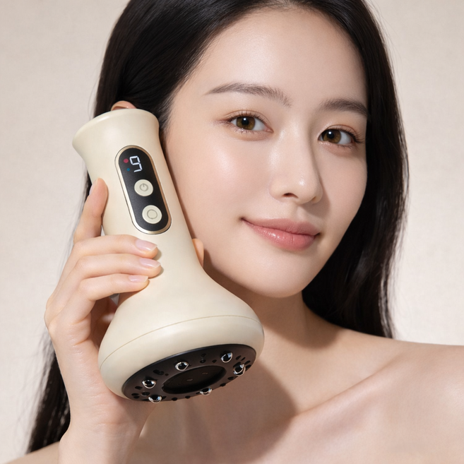 프리라이프 괄사 마사지기 부항기 전동 경락 안마기 진공 온열 9단계, 베이지색, YEH25