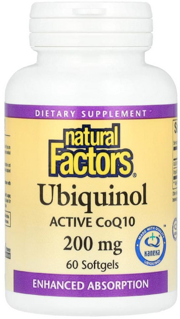 내추럴팩터스 코큐텐 유비퀴놀 CoQ10 Ubiquinol 200mg 소프트젤 60정, 1개