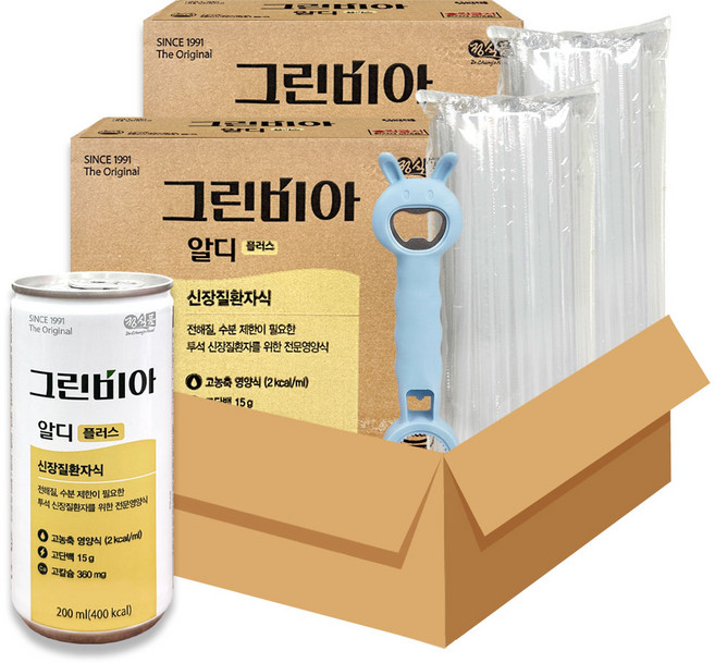 정식품 그린비아 알디플러스 투석 신장질환자식 오프너 빨대 세트, 60개, 200ml