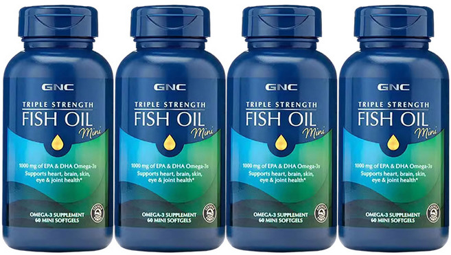 GNC 트리플 스트렝스 피쉬 오일 1000mg EPA DHA 오메가-3 소프트젤, 4개, 60정