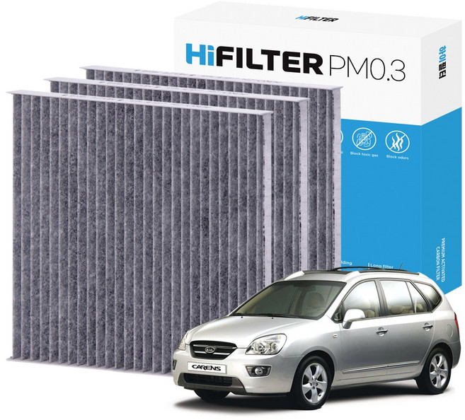 2+1 하이필터 PM 0.3 활성탄 자동차 에어컨 필터 기아, 3개, 뉴 페이스 카렌스 (2세대/UN PE) HI-D104