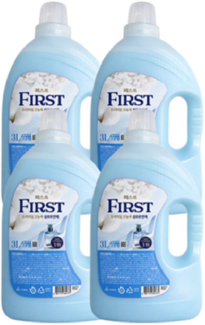 무궁화 실내건조 고농축 퍼스트 섬유유연제 코튼향 3L 4개, 3kg