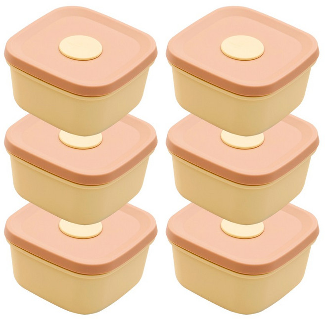 국산 실리콘밥팩 냉동밥보관용기 전자레인지 밀폐 소분용기 300ml, 피치버터, 6개