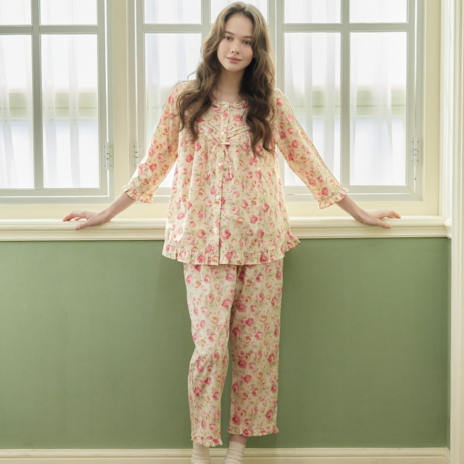 메이플라워 로열장미 7부 순면 여성 빅사이즈 잠옷 홈웨어 세트